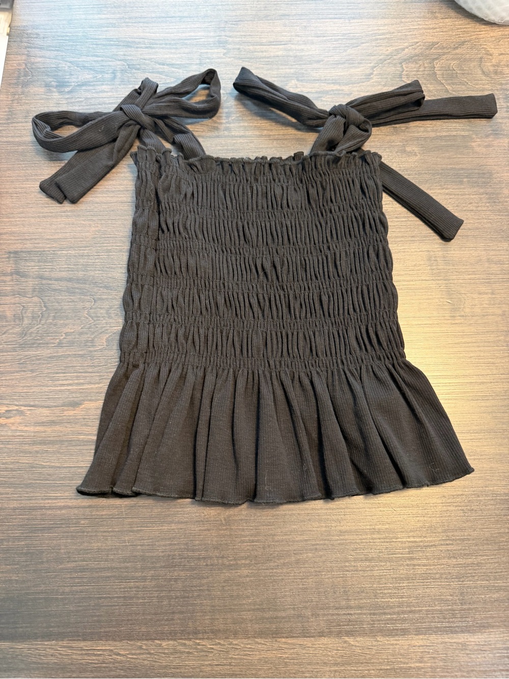 Altar'd State Black Smocked Tie-Shoulder Top